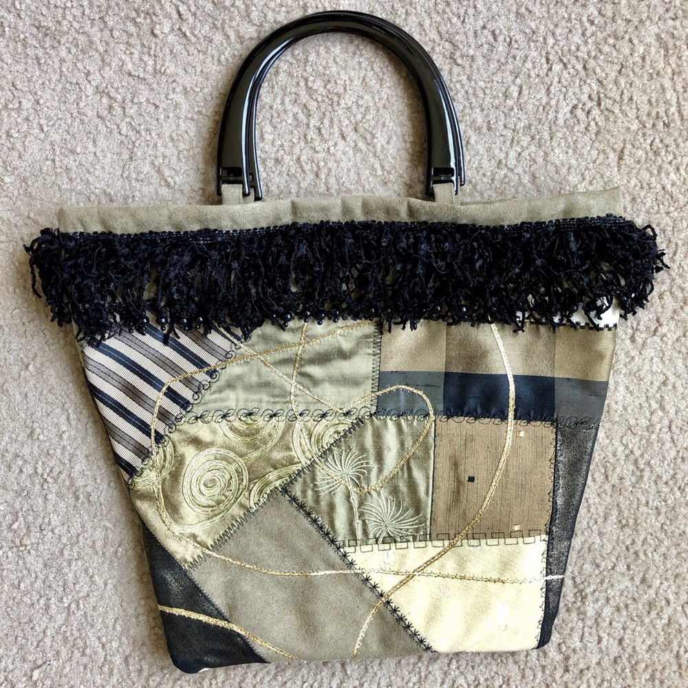 Preowned Patchwork black and gold bag